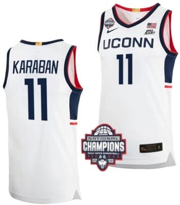 Alex Karaban Jersey #11 UConn Huskies 2024 NCAA Basketball National Champions White Elite