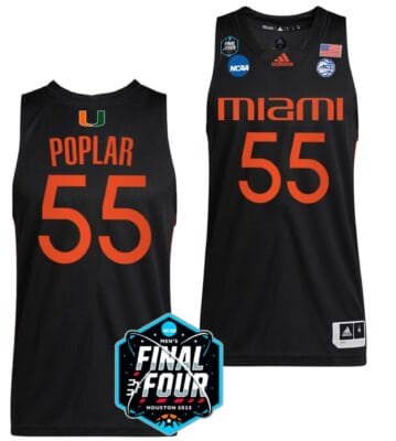 Wooga Poplar Jersey Miami Hurricanes 2023 NCAA March Madness Black College Basketball #55