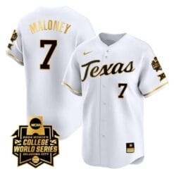 Ashton Maloney Jersey #7 Texas AM Aggies 2024 College World Series Patch Vapor Premier Limited NCAA Baseball Stitched White Gold