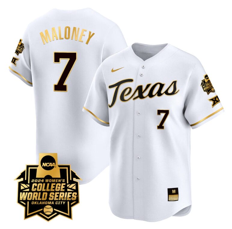 Ashton Maloney Jersey #7 Texas AM Aggies 2024 College World Series Patch Vapor Premier Limited NCAA Baseball Stitched White Gold
