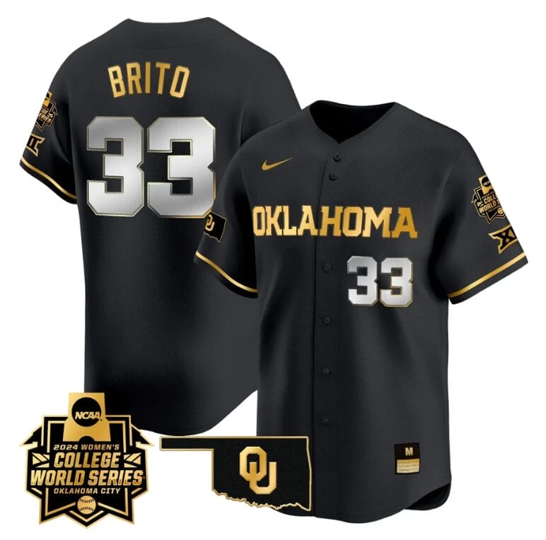 Alyssa Brito Jersey #33 Oklahoma Sooners 2024 College World Series Patch Vapor Premier Limited NCAA Baseball Stitched Black Gold