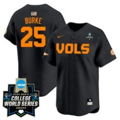 Blake Burke Jersey #25 Tennessee Volunteers 2024 College World Series Patch Vapor Premier Limited NCAA Baseball Stitched Black