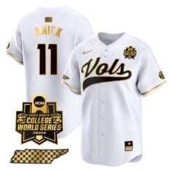 Billy Amick Jersey #11 Tennessee Volunteers 2024 College World Series Vapor Premier Limited NCAA Baseball Stitched White Gold