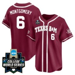 Braden Montgomery Jersey #6 Texas AM Aggies 2024 College World Series Vapor Premier Limited NCAA Baseball Stitched Maroon Alternate