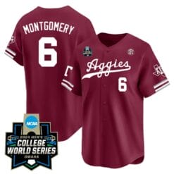 Braden Montgomery Jersey #6 Texas AM Aggies 2024 College World Series Vapor Premier Limited NCAA Baseball Stitched Aggie Maroon