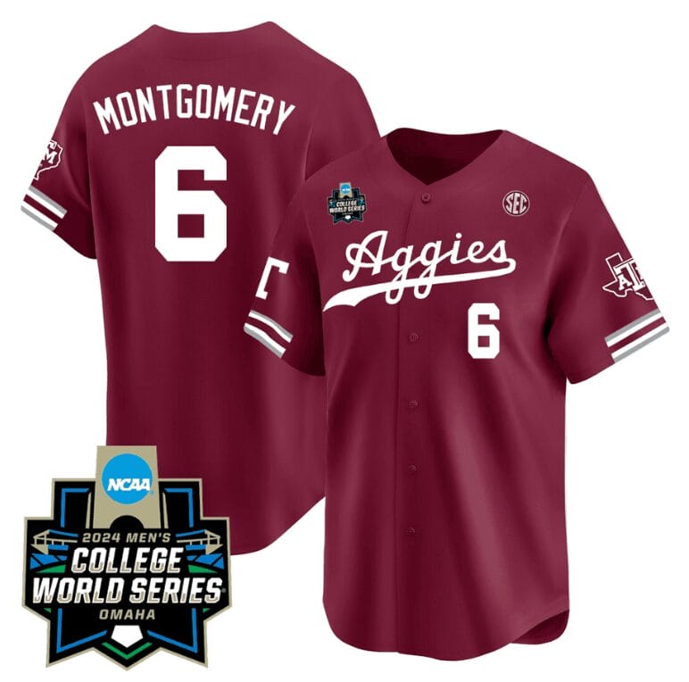 Braden Montgomery Jersey #6 Texas AM Aggies 2024 College World Series Vapor Premier Limited NCAA Baseball Stitched Aggie Maroon