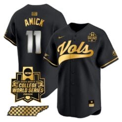 Billy Amick Jersey #11 Tennessee Volunteers 2024 College World Series Vapor Premier Limited NCAA Baseball Stitched Black Gold