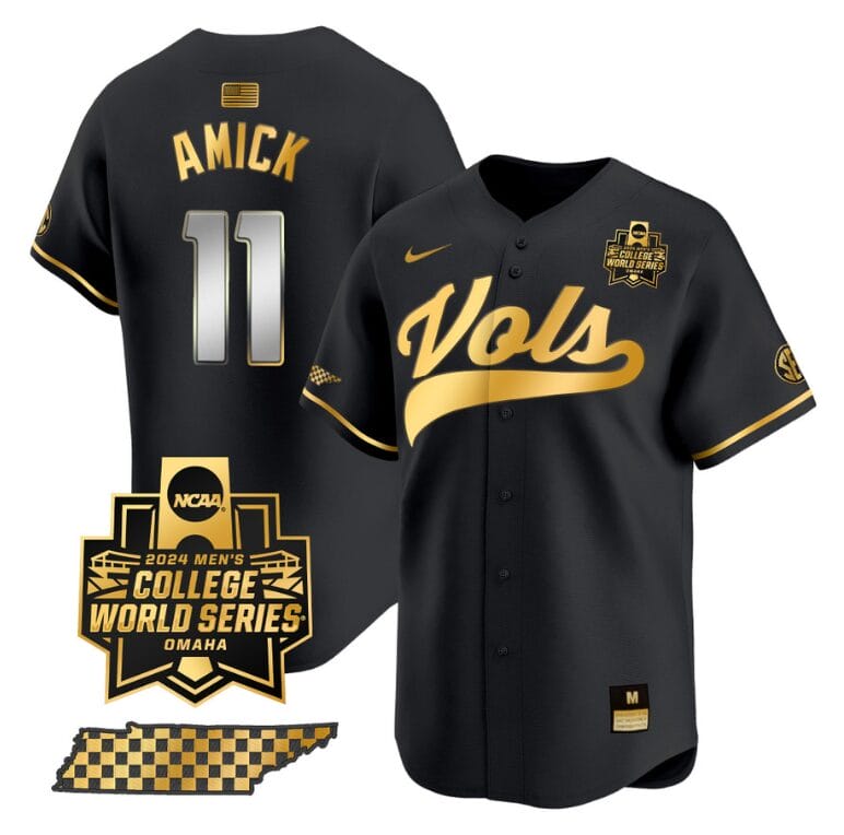 Billy Amick Jersey #11 Tennessee Volunteers 2024 College World Series Vapor Premier Limited NCAA Baseball Stitched Black Gold