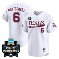 Braden Montgomery Jersey #6 Texas AM Aggies 2024 College World Series Vapor Premier Limited NCAA Baseball Stitched White