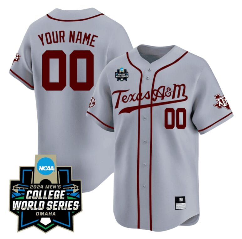 Custom Texas AM Aggies Jersey 2024 College World Series Vapor Premier Limited V2 NCAA Baseball Stitched Grey