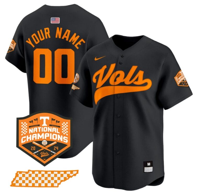 Custom Tennessee Volunteers Baseball Jersey Name and Number 2024 Champions Vapor Premier Limited Black