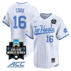 Casey Cook Jersey #16 North Carolina Tar Heels 2024 College World Series Vapor Premier Limited NCAA Baseball Stitched White Pinstripe