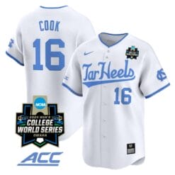 Casey Cook Jersey #16 North Carolina Tar Heels 2024 College World Series Vapor Premier Limited NCAA Baseball Stitched White