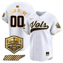 Custom Tennessee Volunteers Baseball Jersey Name and Number 2024 Champions Vapor Premier Limited White Gold