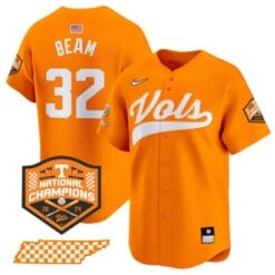 Drew Beam Jersey #32 Tennessee Volunteers Baseball 2024 Champions Vapor Premier Limited Orange