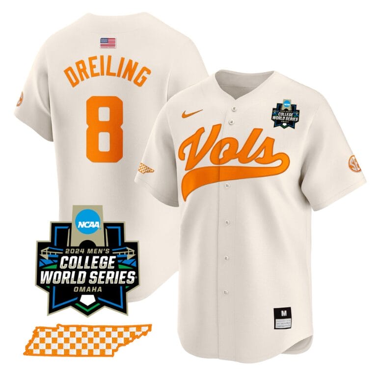 Dylan Dreiling Jersey #8 Tennessee Volunteers 2024 College World Series Vapor Premier Limited NCAA Baseball Stitched Cream
