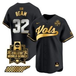 Drew Beam Jersey #32 Tennessee Volunteers 2024 College World Series Vapor Premier Limited NCAA Baseball Stitched Black Gold