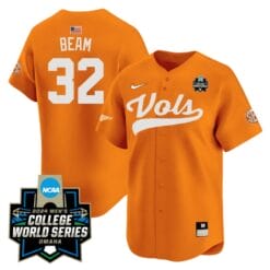 Drew Beam Jersey #32 Tennessee Volunteers 2024 College World Series Patch Vapor Premier Limited NCAA Baseball Stitched Orange