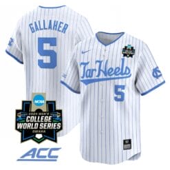 Gavin Gallaher Jersey #5 North Carolina Tar Heels 2024 College World Series Vapor Premier Limited NCAA Baseball Stitched White Pinstripe