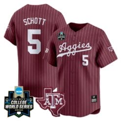 Hayden Schott Jersey #5 Texas AM Aggies 2024 College World Series Vapor Premier Limited NCAA Baseball Stitched Maroon Pinstripe