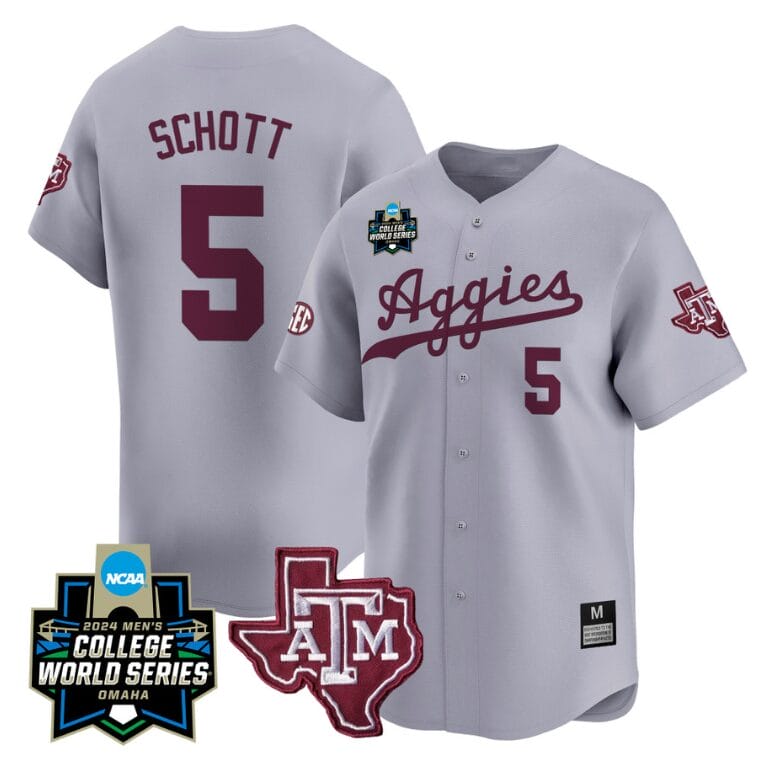 Hayden Schott Jersey #5 Texas AM Aggies 2024 College World Series Vapor Premier Limited NCAA Baseball Stitched Gray