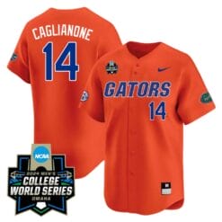Jac Caglianone Jersey #14 Florida Gators 2024 College World Series Vapor Premier Limited NCAA Baseball Stitched Gators Orange