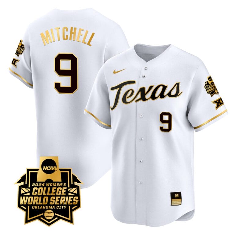 Joley Mitchell Jersey #9 Texas AM Aggies 2024 College World Series Patch Vapor Premier Limited NCAA Baseball Stitched White Gold