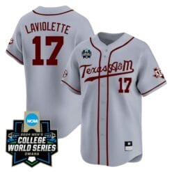 Jace Laviolette Jersey #17 Texas AM Aggies 2024 College World Series Vapor Premier Limited NCAA Baseball Stitched Grey Alternate