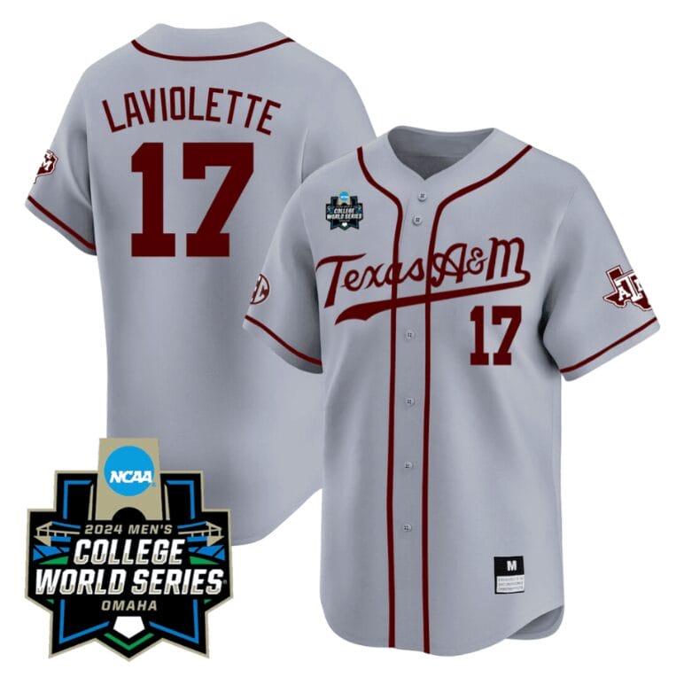 Jace Laviolette Jersey #17 Texas AM Aggies 2024 College World Series Vapor Premier Limited NCAA Baseball Stitched Grey Alternate