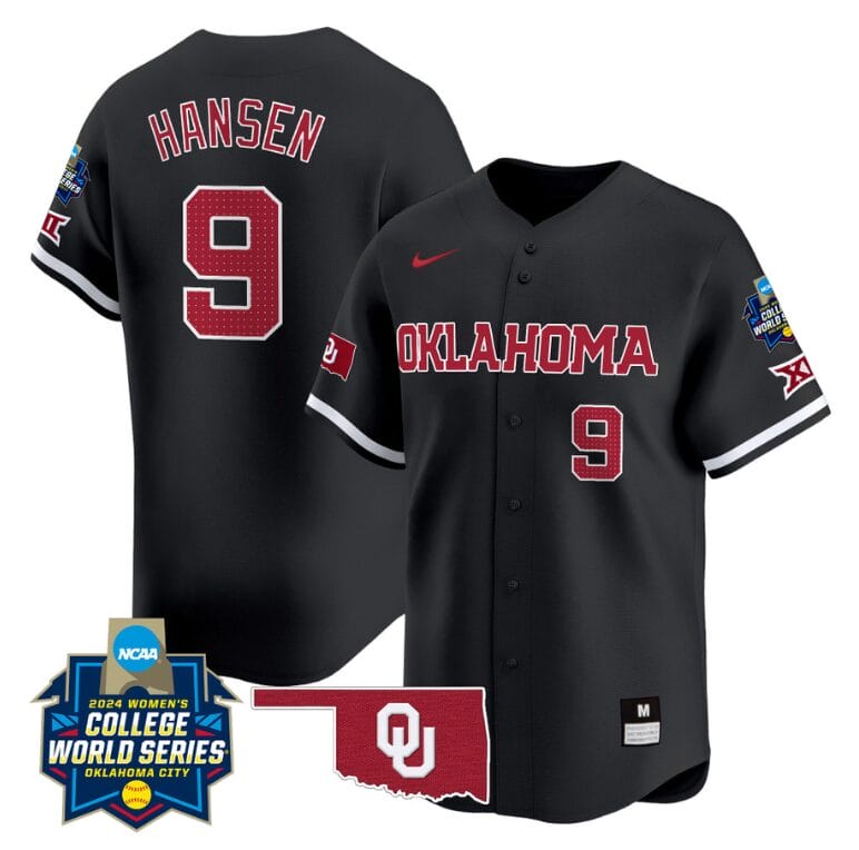 Kinzie Hansen Jersey #9 Oklahoma Sooners 2024 College World Series Patch Vapor Premier Limited NCAA Baseball Stitched Black