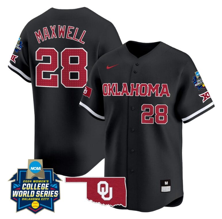 Kelly Maxwell Jersey #28 Oklahoma Sooners 2024 College World Series Patch Vapor Premier Limited NCAA Baseball Stitched Black