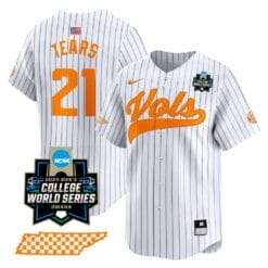 Kavares Tears Jersey #21 Tennessee Volunteers 2024 College World Series Vapor Premier Limited NCAA Baseball Stitched Pinstripe