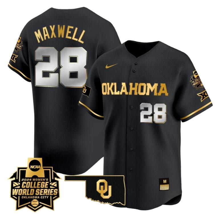 Kelly Maxwell Jersey #28 Oklahoma Sooners 2024 College World Series Patch Vapor Premier Limited NCAA Baseball Stitched Black Gold