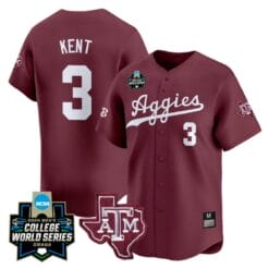 Kaeden Kent Jersey #3 Texas AM Aggies 2024 College World Series Vapor Premier Limited NCAA Baseball Stitched Maroon
