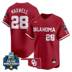 Kelly Maxwell Jersey #28 Oklahoma Sooners 2024 College World Series Patch Vapor Premier Limited NCAA Baseball Stitched Crimson