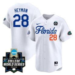 Luke Heyman Jersey #28 Florida Gators 2024 College World Series Vapor Premier Limited NCAA Baseball Stitched Florida White