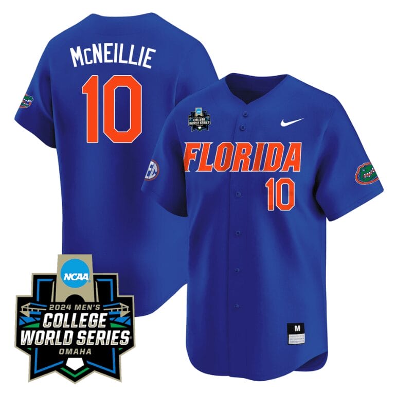 Luke Mcneillie Jersey #10 Florida Gators 2024 College World Series Vapor Premier Limited NCAA Baseball Stitched Florida Blue