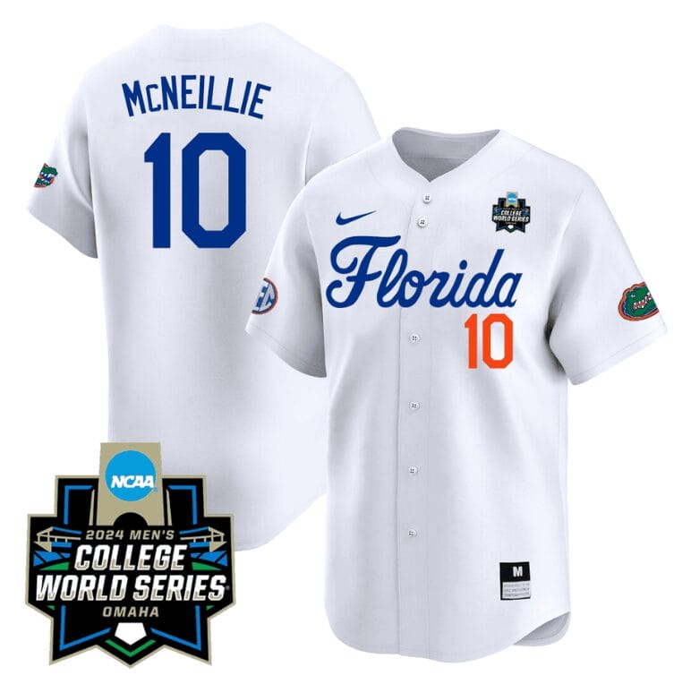 Luke Mcneillie Jersey #10 Florida Gators 2024 College World Series Vapor Premier Limited NCAA Baseball Stitched Florida White