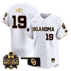 Nicole May Jersey #19 Oklahoma Sooners 2024 College World Series Patch Vapor Premier Limited NCAA Baseball Stitched White Gold