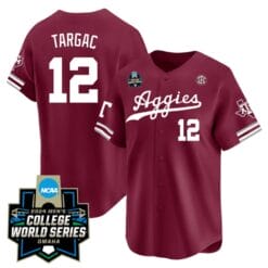 Rayan Targac Jersey #12 Texas AM Aggies 2024 College World Series Vapor Premier Limited NCAA Baseball Stitched Aggie Maroon