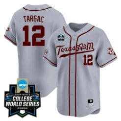 Rayan Targac Jersey #12 Texas AM Aggies 2024 College World Series Vapor Premier Limited NCAA Baseball Stitched Grey Alternate