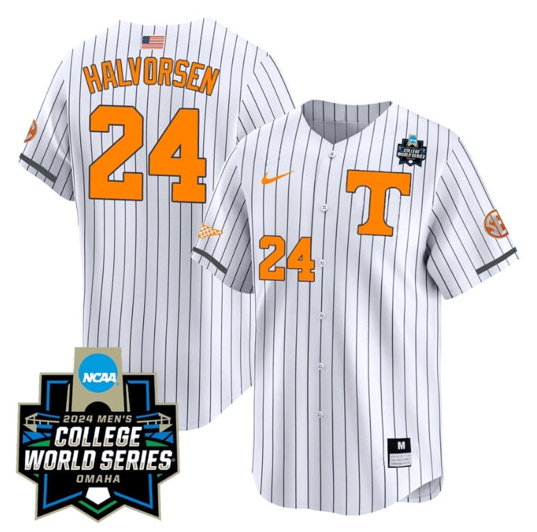 Seth Halvorsen Jersey #24 Tennessee Volunteers 2024 College World Series Patch Vapor Premier Limited NCAA Baseball Stitched Pinstripe
