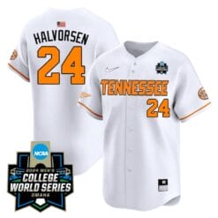 Seth Halvorsen Jersey #24 Tennessee Volunteers 2024 College World Series Patch Vapor Premier Limited NCAA Baseball Stitched White