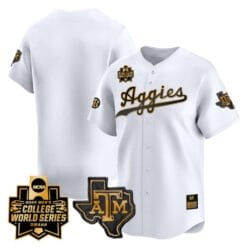 Texas AM Aggies Team Jersey 2024 College World Series Vapor Premier Limited NCAA Baseball Stitched Whtie Gold