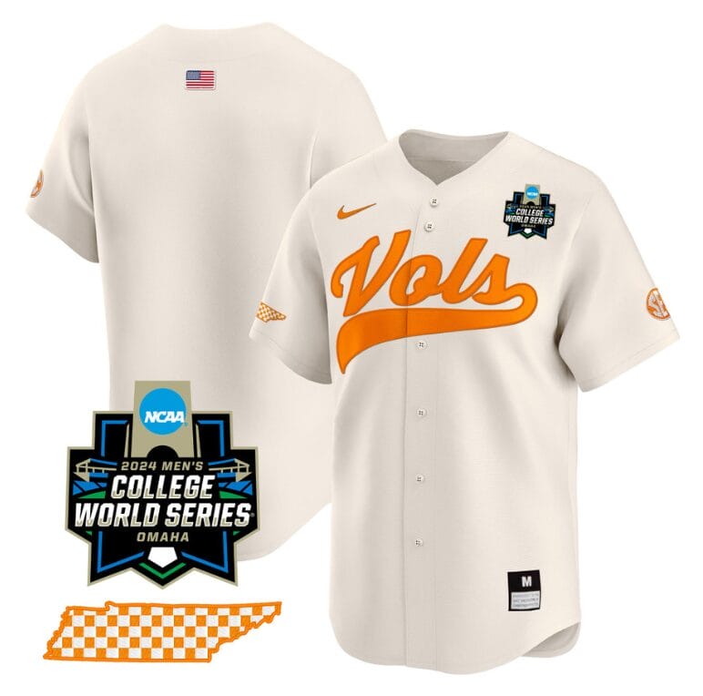 Tennessee Volunteers Team Jersey 2024 College World Series Vapor Premier Limited NCAA Baseball Stitched Cream