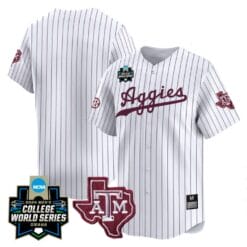 Texas AM Aggies Team Jersey 2024 College World Series Vapor Premier Limited NCAA Baseball Stitched White Pinstripe