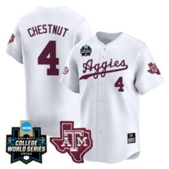 Travis Chestnut Jersey #4 Texas AM Aggies 2024 College World Series Vapor Premier Limited NCAA Baseball Stitched White