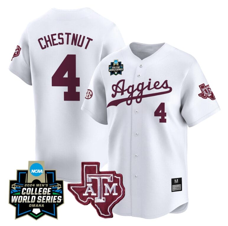 Travis Chestnut Jersey #4 Texas AM Aggies 2024 College World Series Vapor Premier Limited NCAA Baseball Stitched White