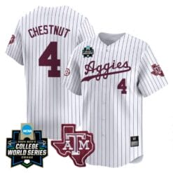 Travis Chestnut Jersey #4 Texas AM Aggies 2024 College World Series Vapor Premier Limited NCAA Baseball Stitched White Pinstripe