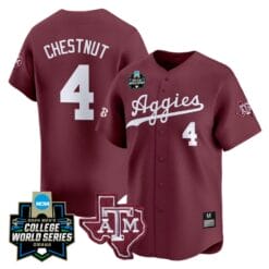 Travis Chestnut Jersey #4 Texas AM Aggies 2024 College World Series Vapor Premier Limited NCAA Baseball Stitched Maroon